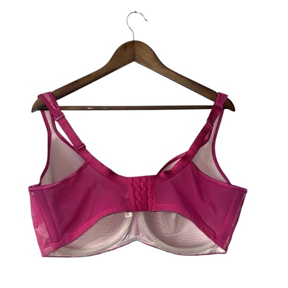 Cacique Pink Tan Overall Floral Lace Full Coverage Bra Adjustable Sexy Size 42G - Picture 2 of 4